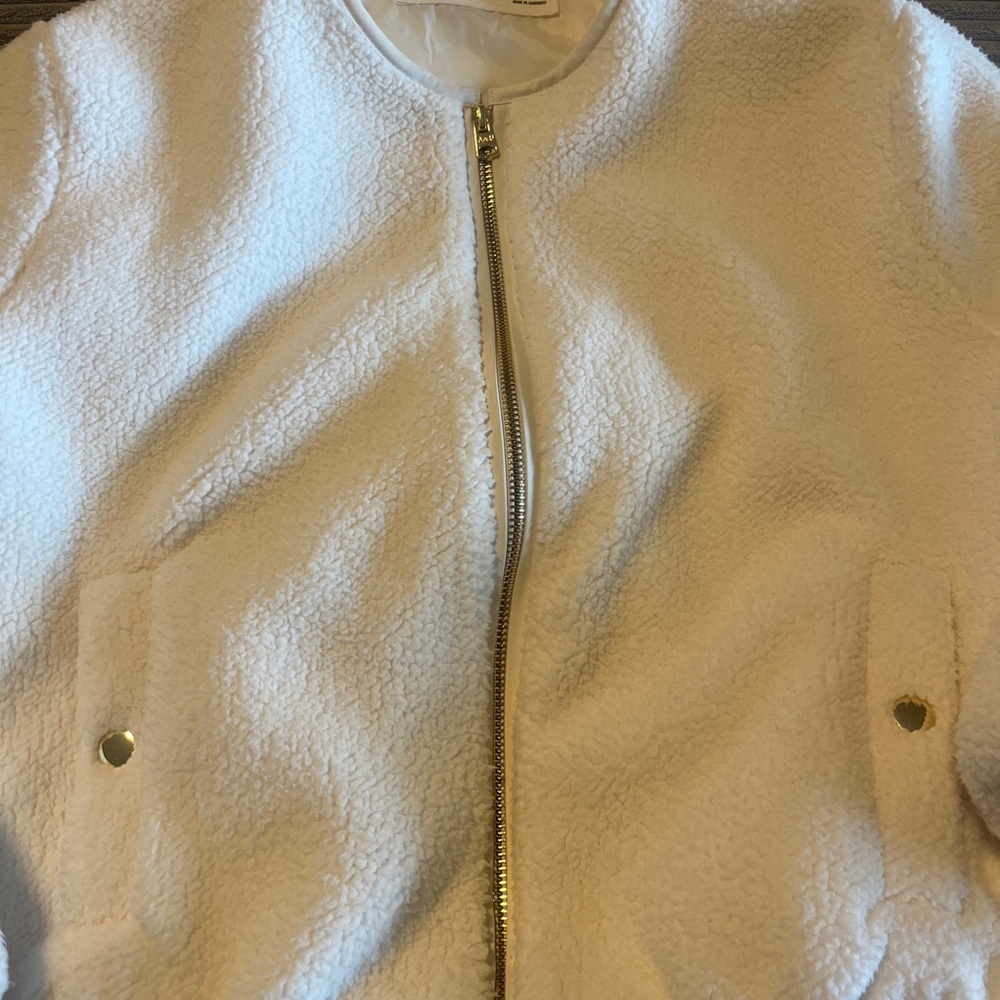 Abercrombie Fleece Sherpa Jacket Kids Girls 11/12 Cream Full Zip Lined Bomber - Picture 4 of 10